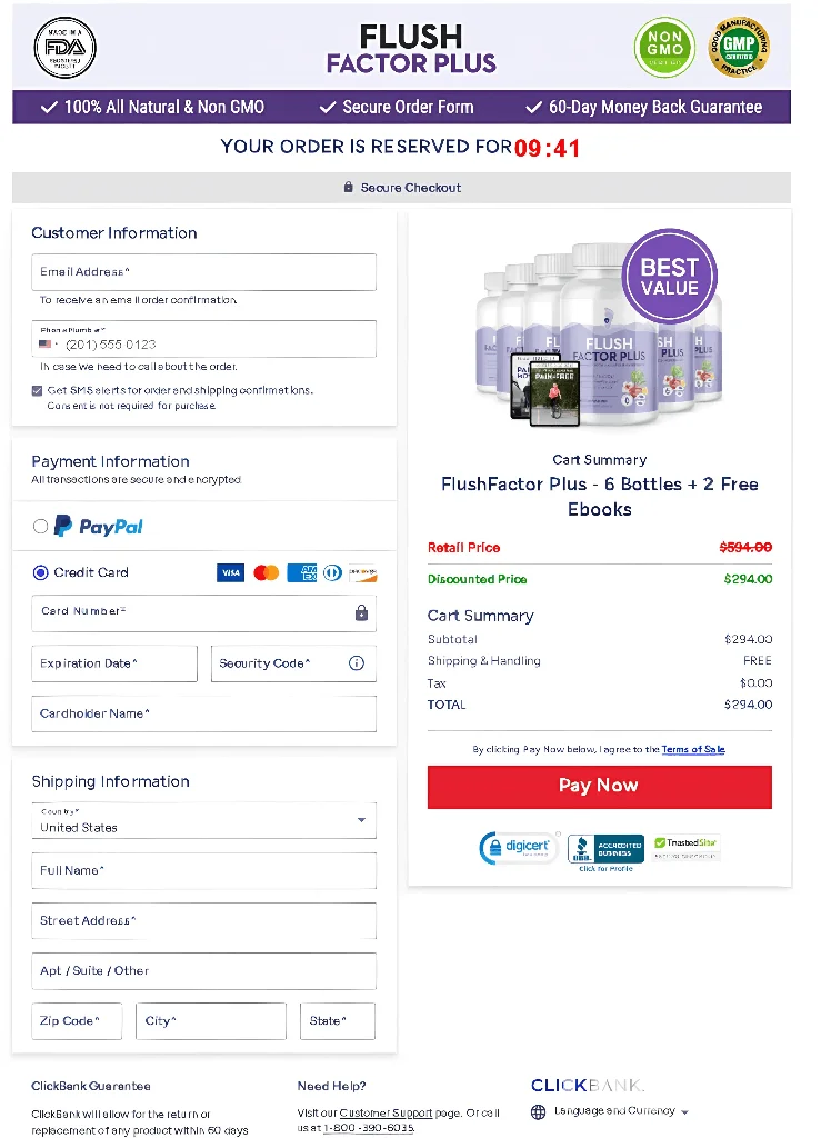 flushfactorplus Checkout page